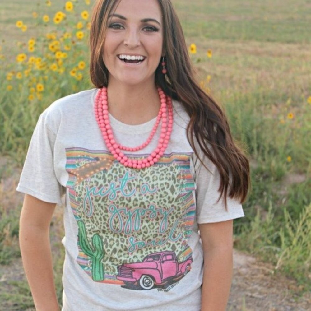 NWT Gypsy Soul Tee Shirt Vintage Pink Truck Cactus Top Boho Bohemian Leopard